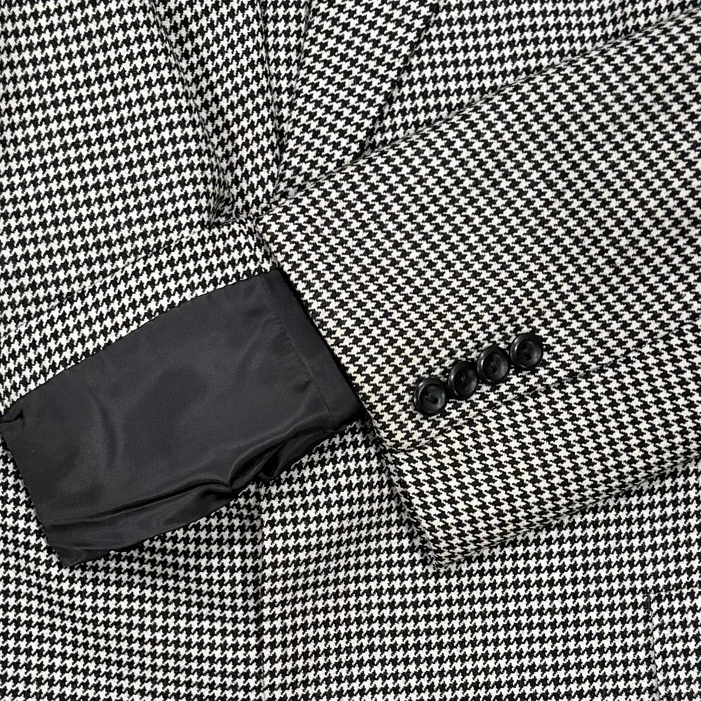 Oxxford Clothes Coqnoscentes Black Gray Houndstooth Blazer 44L Semi Unstructured